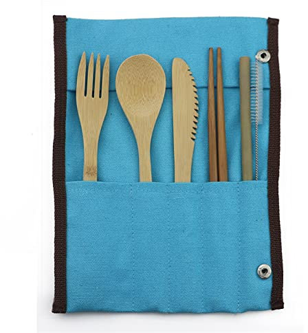 GUHPZA Hodages Party 7Pcs/Set Ensemble De Couverts Japonais Portables Respectueux De l'environnement Ensemble De Vaisselle en Bambou Couteau Fourchette Ensemble De Vaisselle De
