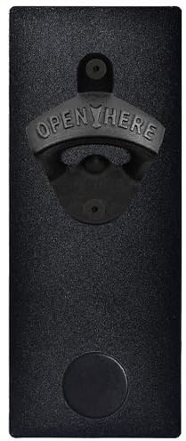 Luwanburg Bottle Opener Wall Mounted Magnetic Plate with Magnet Catcher | Powder Coated, Cheers Embossed, Rustproof, Strong Magnet to Catch Caps, Stick on Kitchen Fridge Cooler