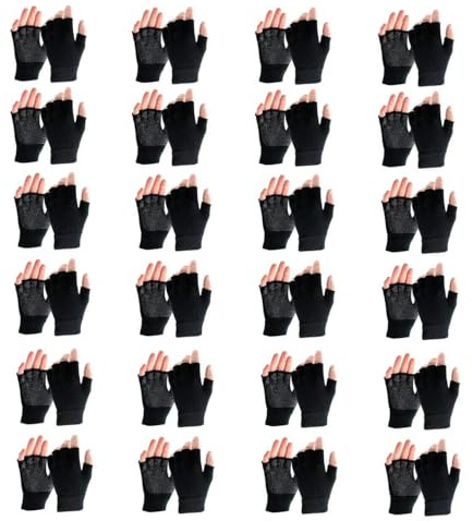 BANDIDOS 24 Pairs Bulk Black Boys Mens Girls Women Warm Anti Slip Half Finger Gripper Fingerless Gloves