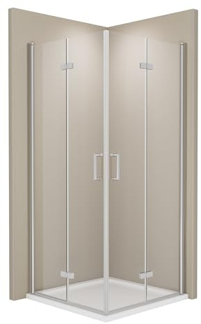 EMKE Duschkabine 80x80 Eckeinstieg Duschabtrennung Duschwand Eckdusche Duschtür Falttür Dusche Komplett Pendeltür 6mm Sicherheitsglas Duschtüren 195cm Duschkabinen