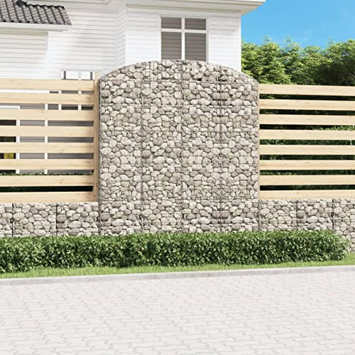 Cinyiqo 153481 Arched Gabion Basket 200x50x220/240 cm Galvanised Iron Gabion Wall Mesh Wire Stone Basket Galvanised Iron Stone Basket Outdoor Spiral Planter Retaining Wall