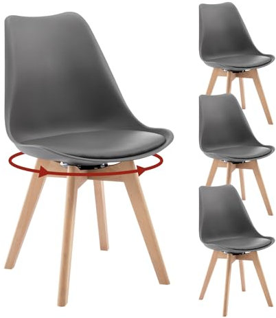 WOLTU Esszimmerstühle drehbar 4er Set, für Esszimmer, Moderne Küchenstühle, aus Massivholz Kunstleder, bis 120 kg belastbar, Grau