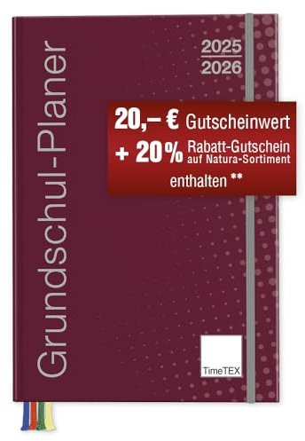 TimeTex Grundschul-Planer A4-Plus bordeaux - Schuljahr 2025-2026 - Terminplaner für die Grundschule - Lehrerkalender - Schulplaner - 10716 - mit breitem Verschlussgummi