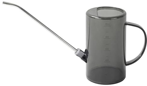 Piccolo annaffiatoio con beccuccio lungo in acciaio inox per interni/piante da appartamento, fiori da giardino, 1 l, tubo da giardino a spirale (grigio, taglia unica)