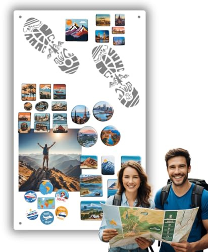 Anwicar Magnettafel - Magnetische Pinnwand mit Wanderschuh - Spuren - ideal für Magnete und Notizen - magnetisches Whiteboard - beschreibbare Tafel - inkl. Montageset - Weiß - 50x30 cm