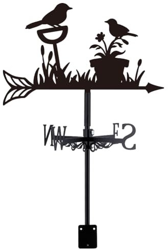 SUPERDANT Wetterhahn Mit Vögeln Vögel Und Blumentopf Wetterfahne Aus Metall Tier Wetterfahnen Weathervane Wetterhahn Dekorative Windrichtungsfahnen Schilder Für Bauernhaus Garten Rasen Dach