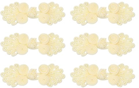 QUARKZMAN 6 Paare chinesische Knoten Froschknöpfe Verschluss Beige Nähknöpfe Verschlüsse mit Perlen für DIY Nähen Mäntel Umhang Pullover Brautkostüm Outfit, 0,98x2,36 Zoll