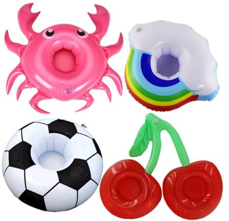 KICHOUSE 4 Pcs Portavasos Inflables para Fiestas Flotadores para Bebidas Soporte Hinchable Divertido para Playa para Reuniones Tropicales