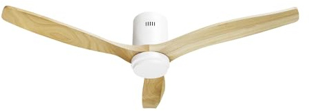 Hombli Smart Deckenventilator mit LED-Licht, warmweiß, kaltweiß, dimmbar, Appsteuerung WLAN, 132 cm, leise 35W Motor, Räume bis 35 qm - Holz hell