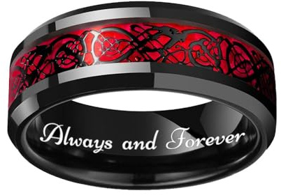 Leoshi Pärchen Gravur Eheringe Partnerringe Verlobungsringe für Frauen Wolfram Herren Ring Schwarz Rot Zirkonia Ring Edelstahl für Freundin Ihn Personalisierte Größe 49-70