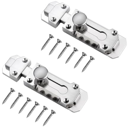 Lot de 2 boulons de porte coulissante en chrome poli de 10,2 cm - Verrou de porte coulissante durable - Loquets plats - Idéal pour sécuriser les portes intérieures des chambres, placards et unités de