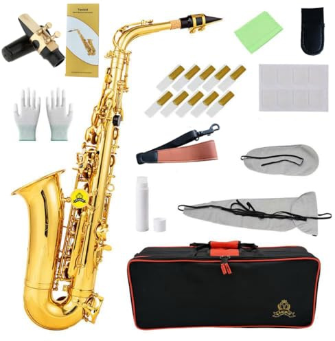 Yasisid Alto Saxophone HighQualityBrassSaxwith E-Flat Gold Lacquer Saxophon CaseMouthpiece AccessoriesIdealfor Beginnersto Advanced Musicians