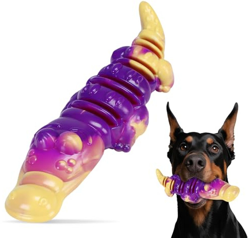 Mapneng Indestructible Dog Toys for Aggressive Chewers - Durable Nylon Chew Toys with Beef Flavour, Teeth Cleaning Bumps & Peanut Butter Slots for Medium/Large Breed Dogs (Crocodile)