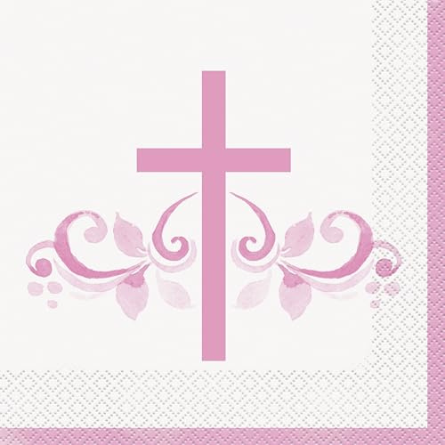 Unique 81962EU Papierservietten, 16,5 cm, Rosa, Heiliges Kreuz, religiöse Party, 16 Stück, 1 Stück