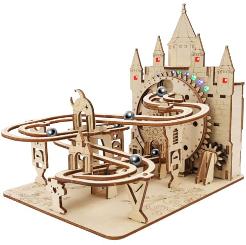 Puzle 3D Pista de Canicas, maquetas para Construir Adultos, Kits de Modelo Mecánico impulsado, Elevador Motorizado Cumpleaños Navidad (edición clásica)