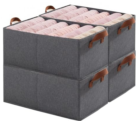Ruucy Boite Rangement tissu, Lot de 4, Panier Rangement Pliable, 45x28x20 cm, Bac de Rangement Vetement avec Poignée, Cube de Rangement Pour Wardrobe Dressing Armoire Jouet