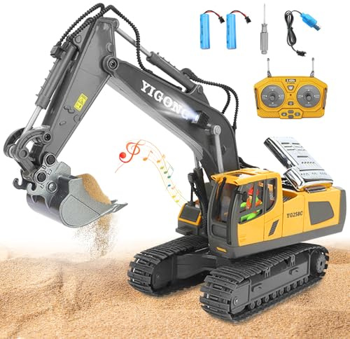 PLLYPE Pelleteuse Télécommandée Enfant, Excavatrice télécommandée, avec Rotation à 360 °, Lumières et Sons, Cadeaux pour Anniversaire/Noël garçons de 3 4 5 6 7 8 9 10 11 12