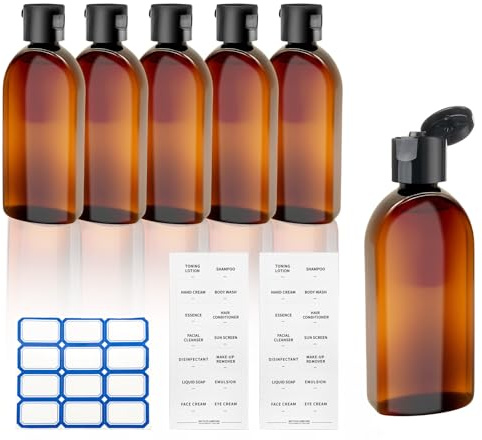 Hhverse 6Pcs Travel Bottles for Toiletries 100ml Refillable Plastic Empty Travel Size Bottles with Label Travel Toiletry Bottles for Shampoo Lotions Cosmetics (Transparent Brown)