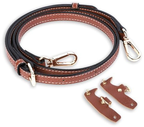VINATO Correa Ajustable para Bolso de Piel, Marrón con Hebilla Dorada para Bolsos Longchamp, Sin Perforación, Longitud Ajustable 94-124 cm, Correa para Bolso