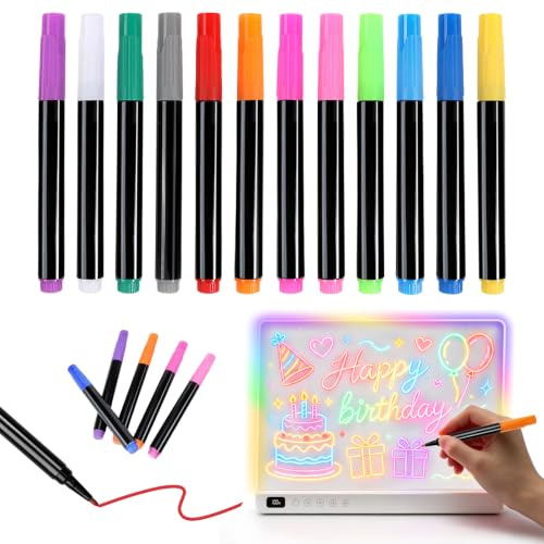 Solorage 12-farbige Marker für LED-Notiztafeln, kompatibel mit Leucht-Zeichentafeln und LED-Nachrichtentafeln, neonfarbene löschbare Marker (12 bunte Filzstifte)