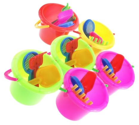 ORFOFE Juego de Juguetes de Playa para Niños 6 Piezas de Plástico Ligero, Incluye Cubo Pequeño y Pala, Adecuado para Juegos Arena Estilo Aleatorio