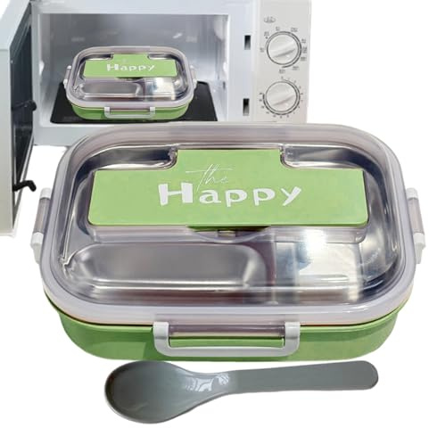YRTUOP Fiambreras Campus, Lonchera De Acero Inoxidable De 3 Compartimentos Recipiente Para Aperitivos Infantil Con Utensilios Caja De Aperitivos Contenedores De Alimentos Para Parque Colegio Camping