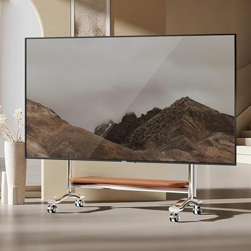 Mobilt TV-stativ på hjul för 50–110 tums LCD LED platt plasma-TV, hörn-TV-golvstativ med hylla, höjdjusterbar TV-vagn max VESA 1 200 x 600 mm upp till 90 kg, silver