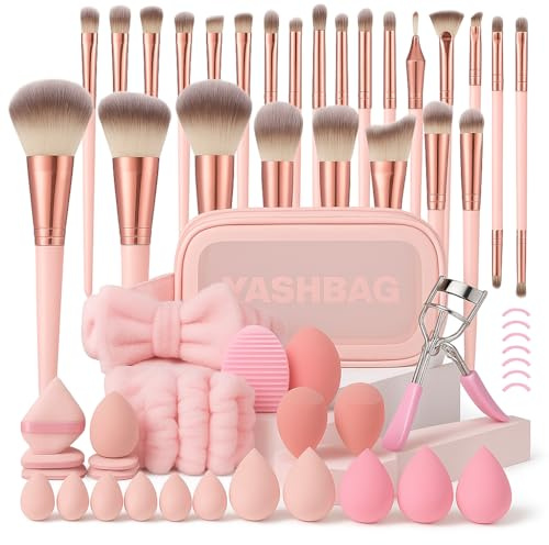 61-teiliges Make-Up Pinselset mit Schwämmen & Tasche – Schminkpinsel für Foundation, Puder & Augen – inkl. Wimpernzange