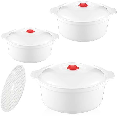 3 Pcs Mikrowellengeschirr, Frischhaltedosen Mit Deckel, Mikrowellen Geschirr Set, Vorratsdosen Schüssel Mit Deckel, Mikrowellenteller Mit Griff, Mikrowellenschüssel Geeignet Für Dampfgarer Kühl