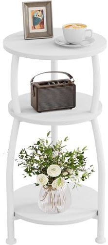 Yuede Beistelltisch rund, Kleiner Runder Tisch 3 Ebenen, Couchtisch klein mit Aufbewahrung, Nachttisch, Kaffeetisch, Sofatisch für Wohnzimmer, Schlafzimmer, 30 x 55 cm, Metall, modern (Weiß)