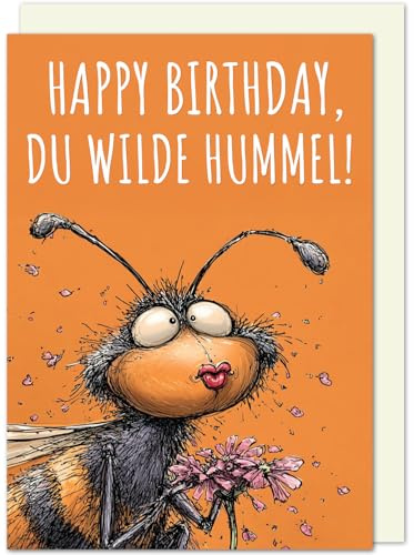 KönigsAtelier® Geburtstagskarte für Frauen Happy Birthday, du wilde Hummel | Lustige Premium-Karte, Freche Klappkarte mit Humor, Hochwertig gedruckt, Inklusive Umschlag