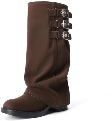 DREAM PAIRS Fold-over Knee High Fashion Boots for Women,Dark Brown,5