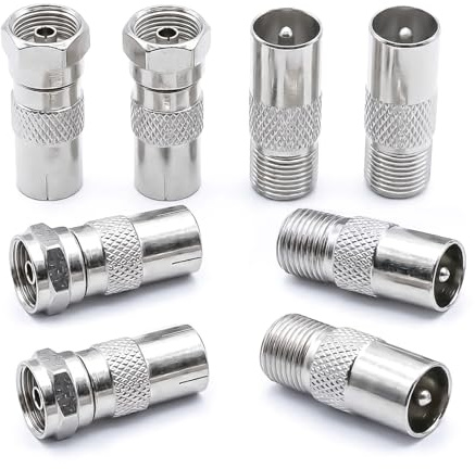 Haoyic 8 Pcs Coaxial Cable Connectors, TV Aerial Coax Connector Adapter | Male Andd Female TV Aerial Adapter for Antenna, Hdtv, Dvr,Satellite, Audio and Video Equipment