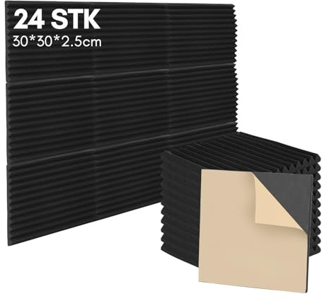 24 Pack Akustikschaumstoff Selbstklebend, Akustikplatten 30x30x2.5 cm, Schalldämmplatten für Tonstudio, Gaming & Home Office, Wand Schalldämmung, Hoher Dichte Schaumstoffplatte, Dreieckige Nut