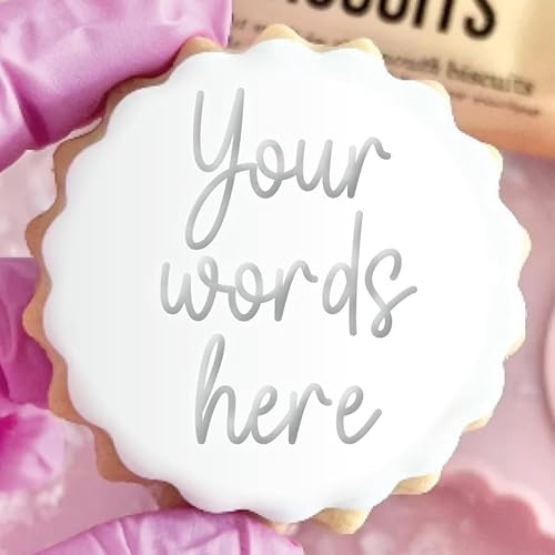 Customised Fondant Stamp Embosser, fits M&S Biscuits Cookies Personalised to Any 3 Words of Your Choice Birthday Wedding Hen Party Baby Shower Marks and Spencers with Free Cutter