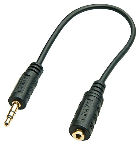 LINDY 35699 Premium Audio Cable Jack 3.5 mm Male to 2.5 mm Jack Female, 20 cm Black