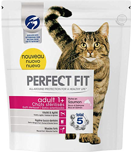 Perfect Fit Trockenfutter für ausgewachsene Katzen 1+, mit Lachs, für sterilisierte Katzen – 1,4 kg