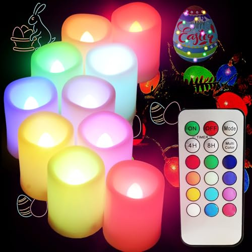 SWEETIME Colored Flameless Votive Candles with Timer-Color Changing Led Tea Light,Battery Operated RGB Votive Candles,Rainbow Tealights Party Decor,1.5x 2,Set of 10