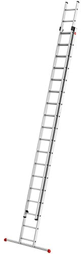 Hailo S80 ProfiStep Duo Alu-Schiebeleiter - 2 x 18 Sprossen belastbar bis 150 kg - Rastsystem mit Anhebesicherung - sprossenweise höhenverstellbar - Aluleiter Made in Germany - rostfrei - Silber