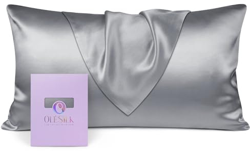 OLESILK Seide Kissenbezug Kissenhülle Haar- und Hautpflege mit Verstcktem Reißverschluss 19 Momme 1 Stück Silbergrau 40x80cm