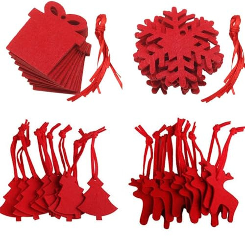 BESTOYARD Marke Baumschmuck Rot Filz Weihnachtsanhänger Set 40 Stück Weihnachtsdeko Rentier Schneeflocken Christbaumschmuck Mit Robuster Saite Für Festliche Dekoration