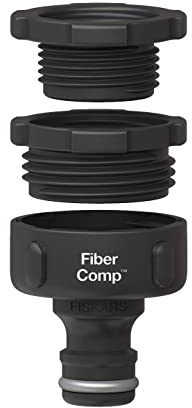Fiskars Hahnverbinder, Für Wasserhähne, Ø 21 mm (G1/2), Ø 26,5 mm (G3/4) | Ø 33,3 mm (G1), FiberComp, MULTI, Universalgröße, 30 g, Schwarz/Grau, 1027056