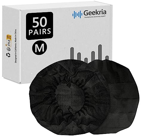 Geekria 50 Paar einzeln verpackte Einweg-Kopfhörer-Abdeckungen, kompatibel mit Over-Ear- und MRI-Headsets, dehnbar, hygienische Ohrpolster (M, Schwarz)