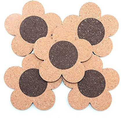 Shiwaki 5Pcs Diameter 4 Cork Coasters Potholder Surface Protectors Protect Furniture, Moisture Absorbent Heat Resistant - Flower shape