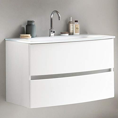 Lomadox Waschtisch 80 cm matt weiß inkl. Glaswaschbecken weiß, BxHxT: ca. 80x53x49 cm
