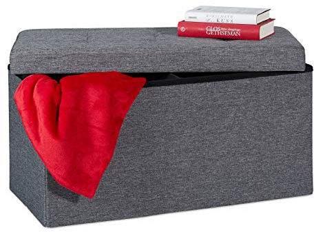 Relaxdays Sitzbank, mit Stauraum, faltbar, gepolstert, mit Trennwand, 84 l, Flur, Schlafzimmer, Truhenbank, dunkelgrau