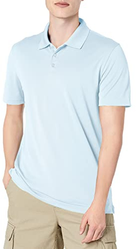 Amazon Essentials Men's Golf Polo Shirt, Short Sleeve, Slim-Fit, Quick-Dry, Light Blue, L
