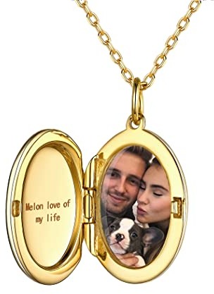 PROSILVER Damen aufklappbar Oval Medaillon zum Öffnen Silber 925 18k vergoldet personalisiert Oval Anhänger mit Foto Bilder Amulett Souvenir für Weihnachten Valentinstag