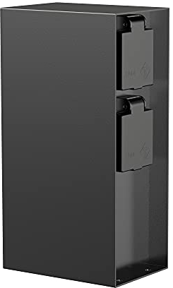 ledscom.de Presa di corrente da giardino POMI per esterni, IP44, 4 vie, acciaio inox, nero, quadrata, 23 cm