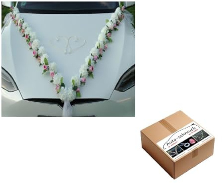 VIP Girlande 30 Azaleen 30 Rosen 18 extrastarken Saugnäpfen 2 x 180 cm Girlande 4 Türgriffdekorationen 2 Rattanherzen Braut Paar Autoschmuck Hochzeit Car Auto Wedding PKW ®Auto-schmuck (Azaleen 7)…
